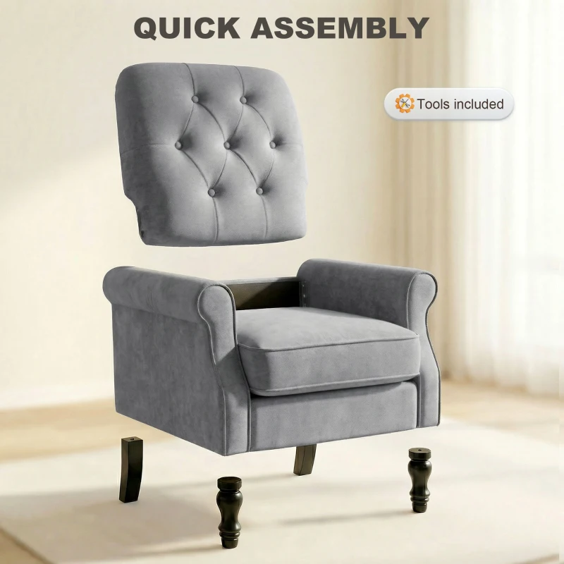 HOMCOM Accent Chair, Mid-Century Modern Armchair with Thick Padded Seat, Spring Cushion, Solid Wood Legs, Grey