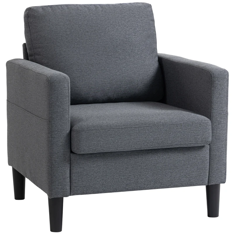 HOMCOM Accent Chair Upholstered Modern Armchair for Living Room with Thick Padded Seat and Armrests Dark Grey