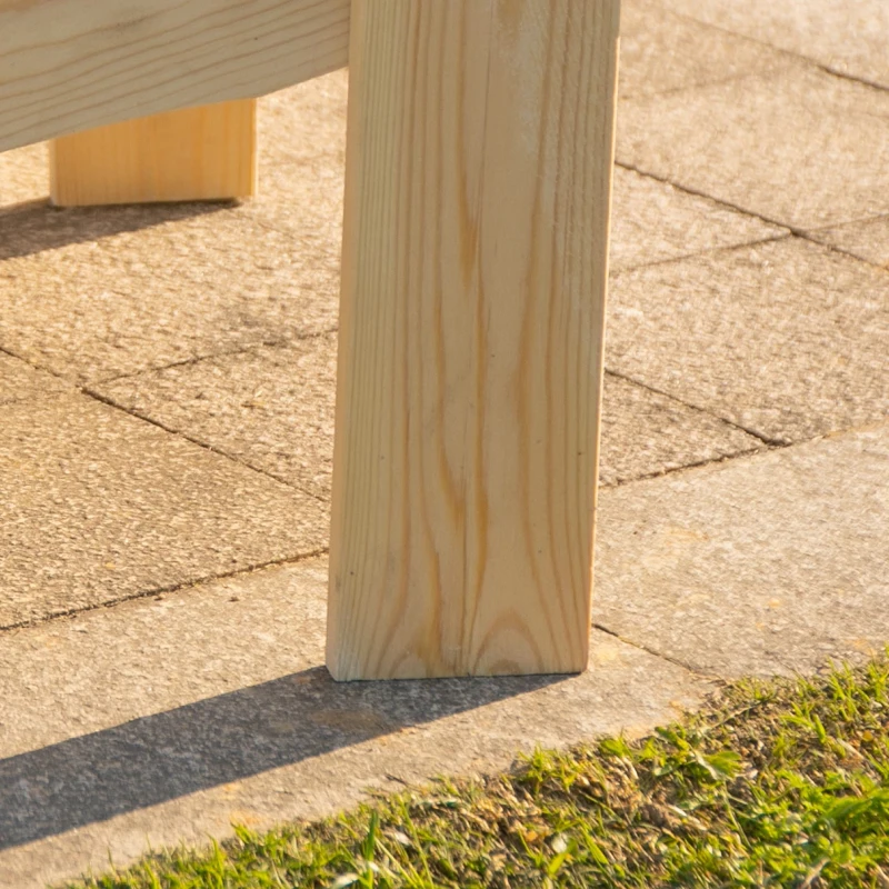 Outsunny 2 Piece Pair Wood Adirondack Chair Porch Tete-A-Tete Bench Two Seater w/ Middle Table Reclined Wooden Umbrella Hole, Natural