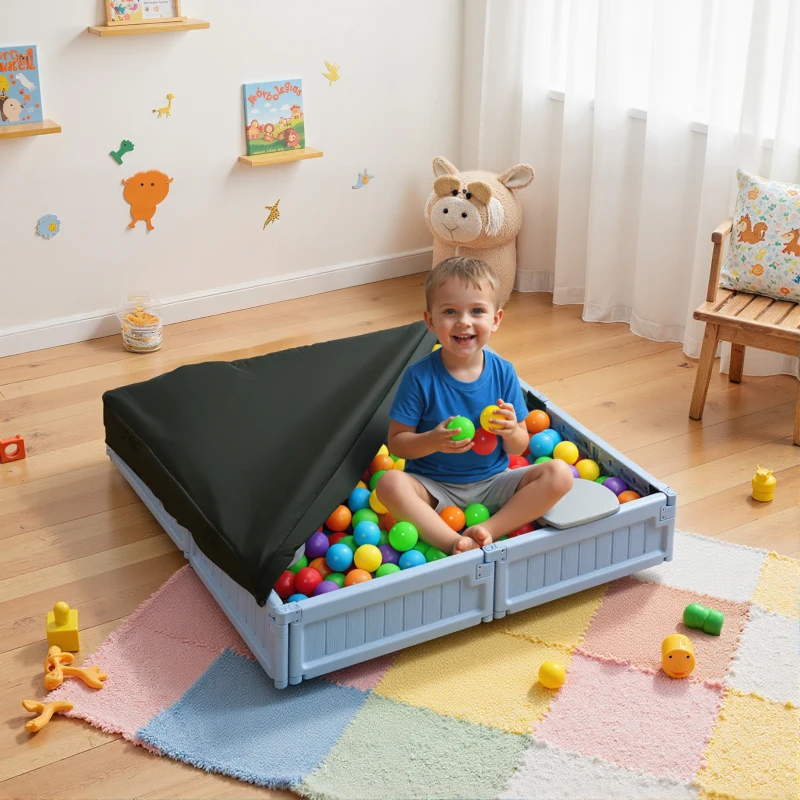 Outsunny Kids Outdoor Sandbox with Canopy, Bottom Fabric Liner, Light Blue