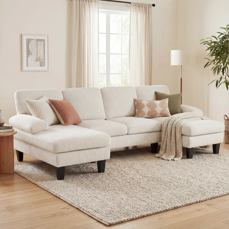 HOMCOM Sectional Sofa, U Shaped Couch with Double Chaise, Pillow-top Armrests and Spring Cushions, 2200lb Capacity, Beige