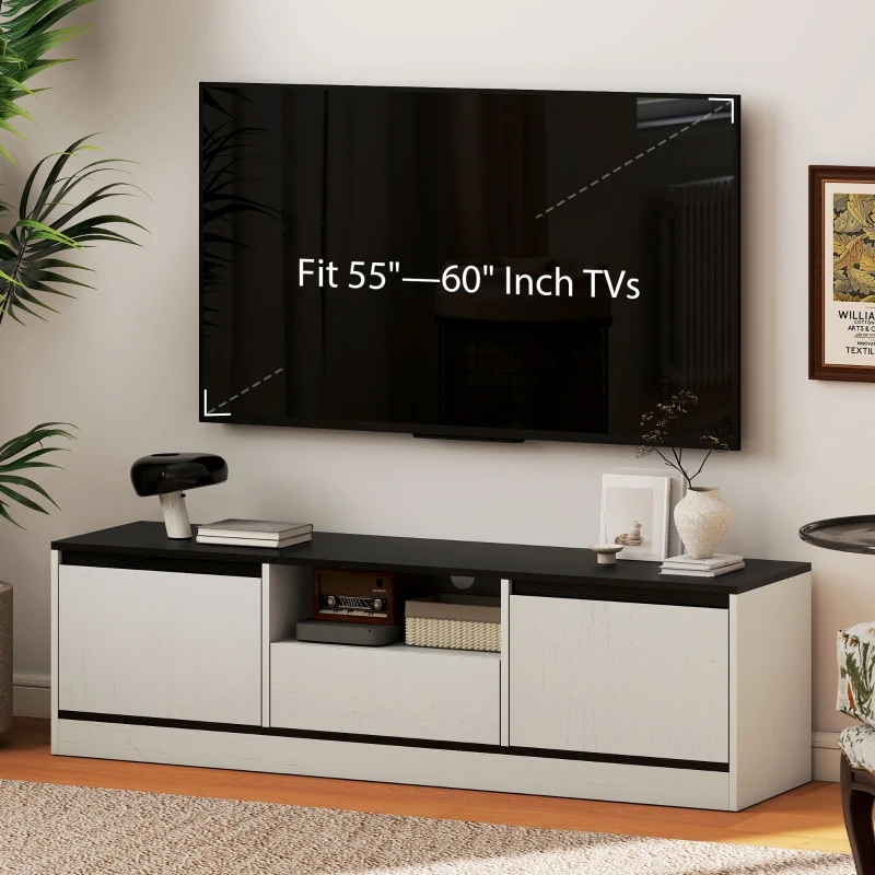 HOMCOM TV Stand for 55-60 Inch TV,  Entertainment Center w/ Cabinets, Shelf, Drawer and Cable Management for Living Room, White