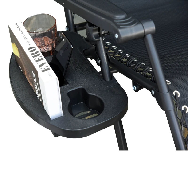 Outsunny Outdoor Zero Gravity Reclining Lounger Chair with Canopy Shade, Side Tray, Cupholder, Black