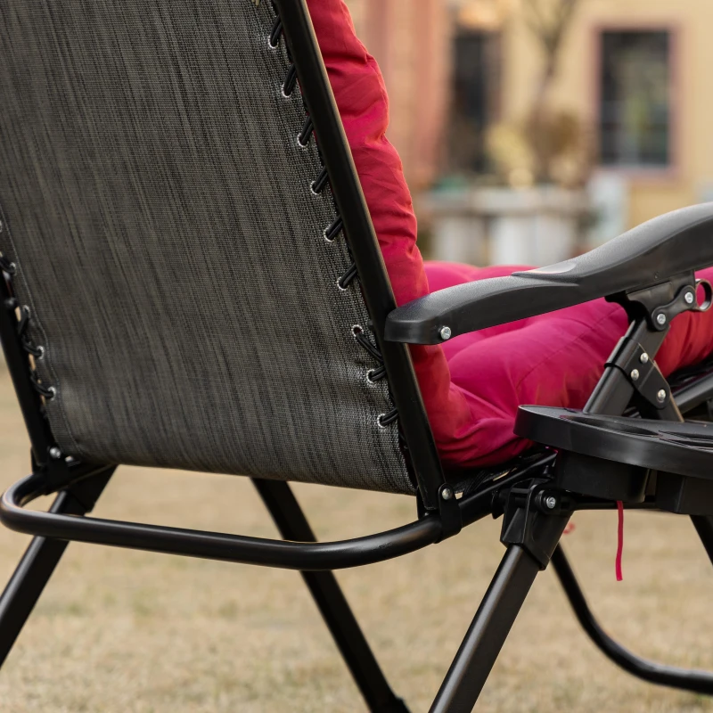Outsunny Padded Zero Gravity Chair, Folding Recliner Chair, Patio Lounger with Cup Holder, Adjustable Backrest, Removable Cushion for Outdoor, Deck, Poolside, Red