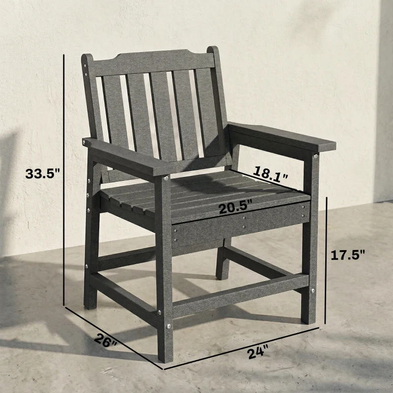 Outsunny All-Weather Patio Chair, HDPE Patio Dining Chair, Heavy Duty Wood-Like Outdoor Furniture for Garden, Backyard, Deck, Porch, Lawn, Gray