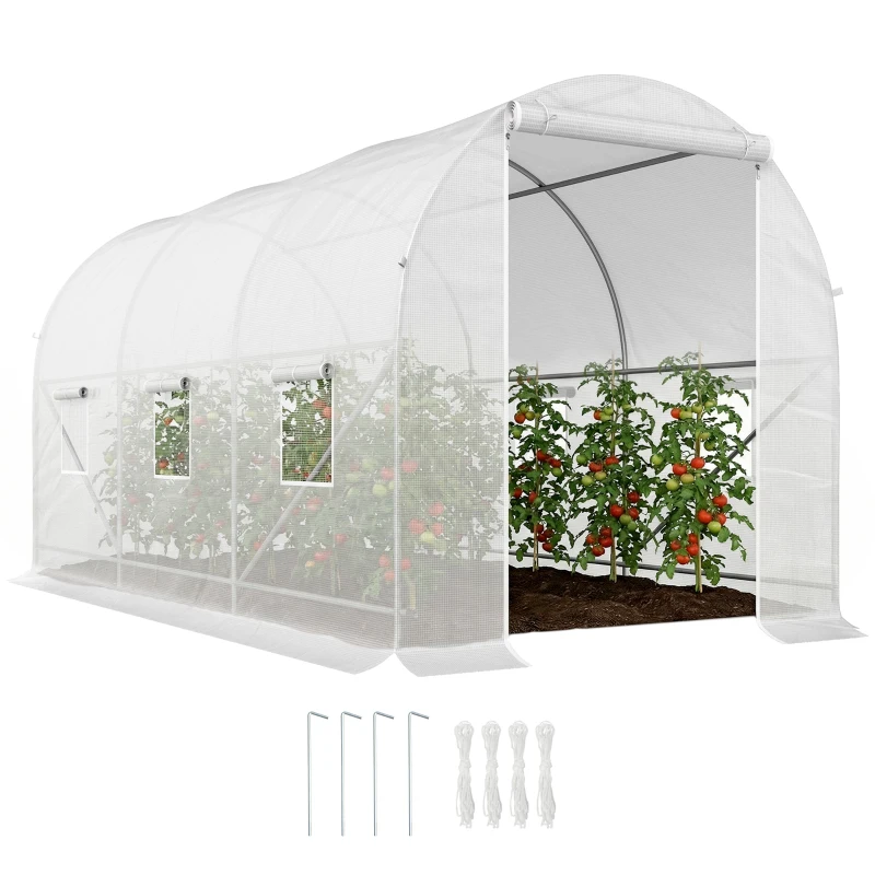 Outsunny 11.5x6.6x6.6ft Walk-in Tunnel Greenhouse Portable Garden Plant Growing Warm House with Door and Ventilation Window, White