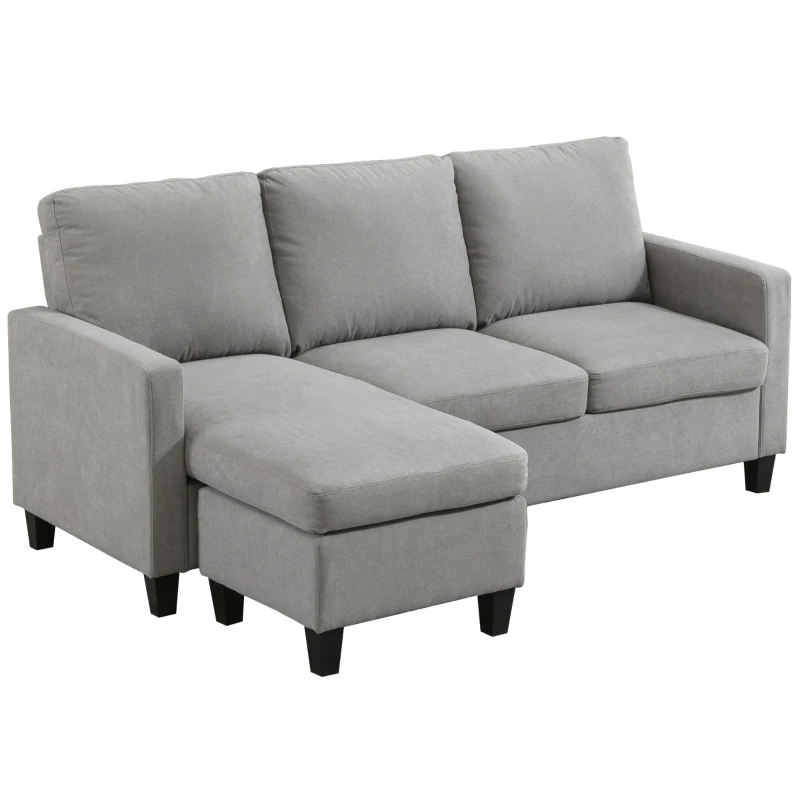 HOMCOM L-Shape Sofa, Modern Sectional Couch with Ottoman, Corner Sofa for Living Room, Light Grey