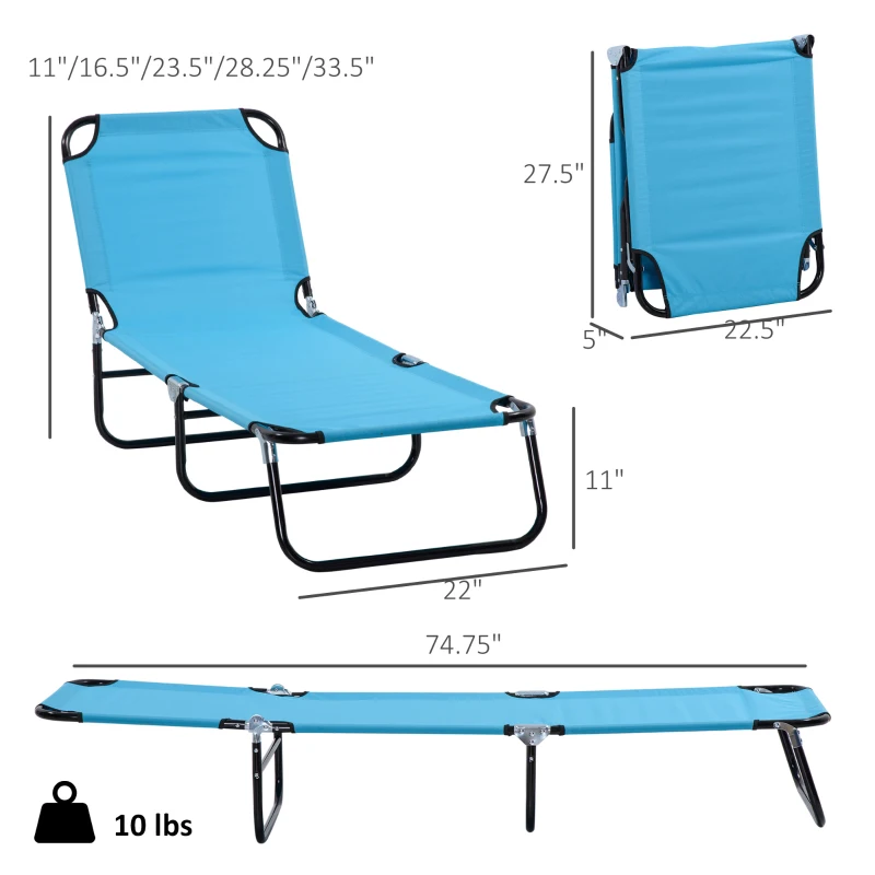 Outsunny Folding Chaise Lounge Pool Chairs, Outdoor Sun Tanning Chairs with 5-Level Reclining Back, Steel Frame for Beach, Yard, Patio, Sky Blue
