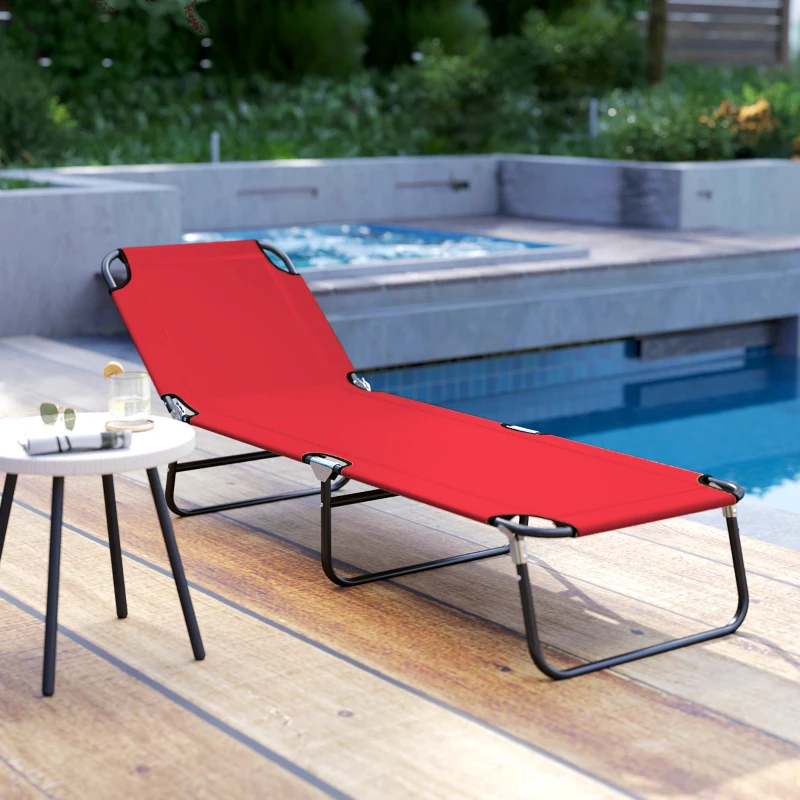 Outsunny Folding Chaise Lounge Pool Chairs, Outdoor Sun Tanning Chairs with 5-Level Reclining Back, Steel Frame for Beach, Yard, Patio, Red