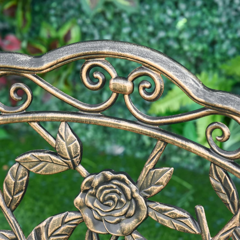 Outsunny 40" Outdoor Garden Bench, Cast Aluminum Antique Rose Style Patio Garden Park Loveseat Bench for Backyard, Porch, Balcony, Lawn, Bronze