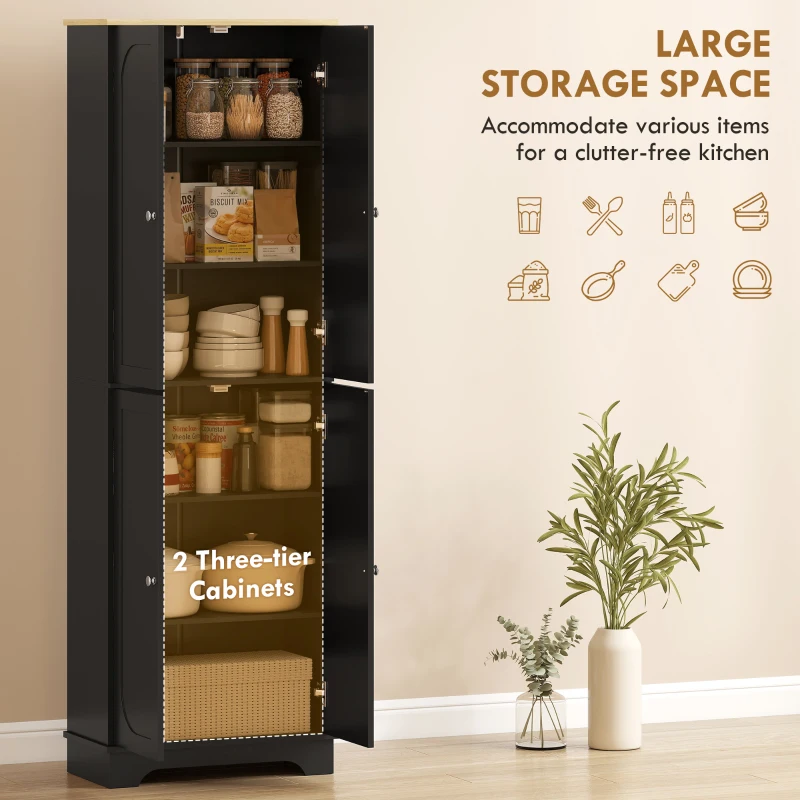 HOMCOM 72" Tall Pantry Cabinet, Kitchen Pantry Cabinet with Adjustable Shelves, Storage Cabinet with 4 Doors, Black