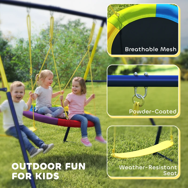 Qaba Kids Swing Set with Double Swings, Outdoor Playset with Adjustable Ropes, Metal Frame for Ages 3-8, 150kg Capacity