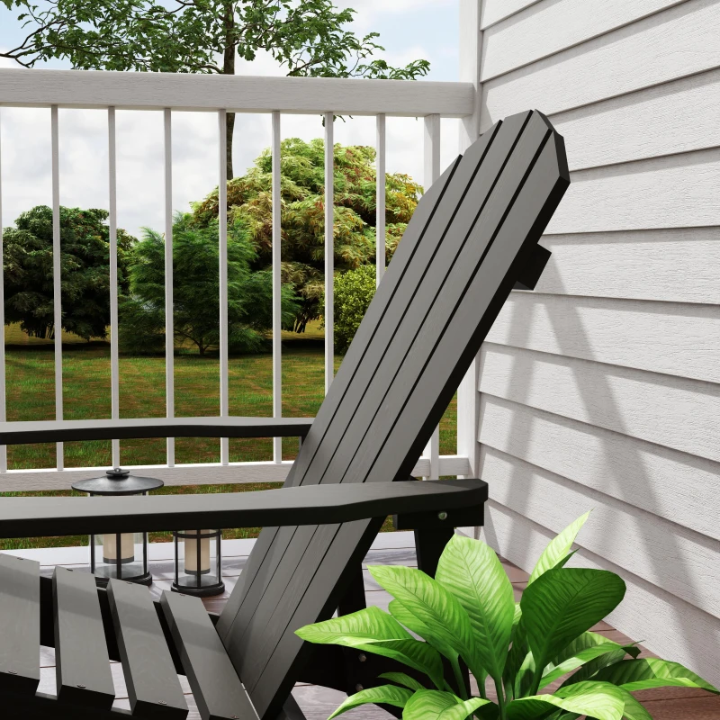 Outsunny Wood Adirondack Chair, Outdoor Patio Muskoka Chair with Slatted Design for Deck, Garden, Backyard, Fire Pit, Black
