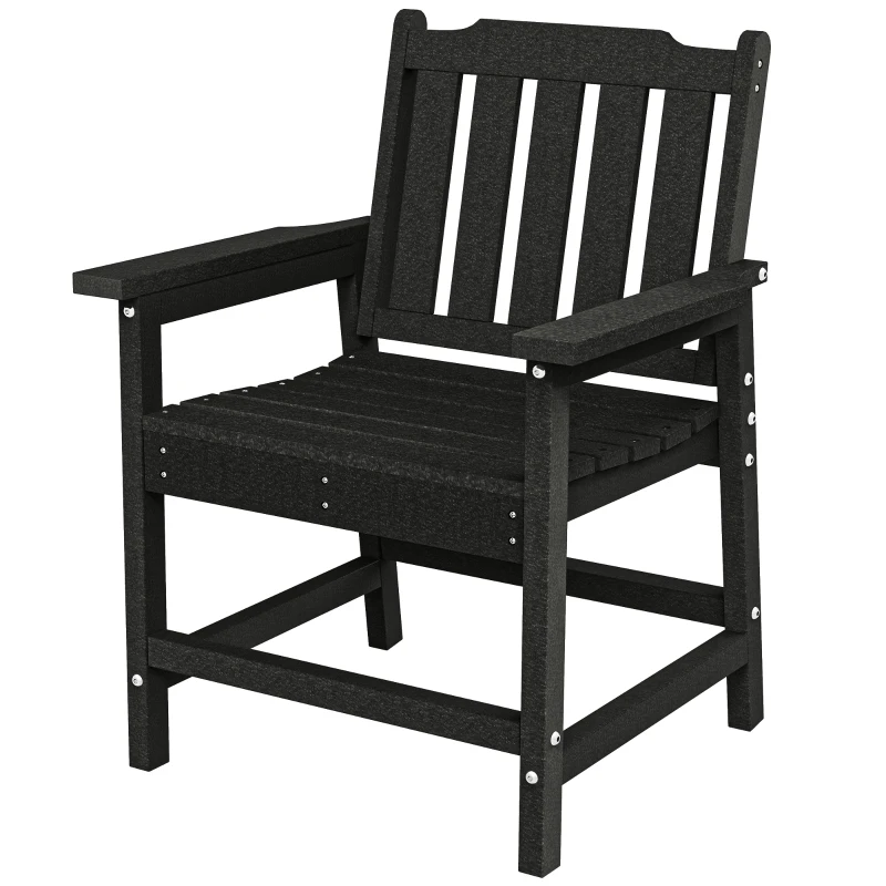 Outsunny All-Weather Patio Chair, HDPE Patio Dining Chair, Heavy Duty Wood-Like Outdoor Furniture for Garden, Backyard, Deck, Porch, Lawn, Black