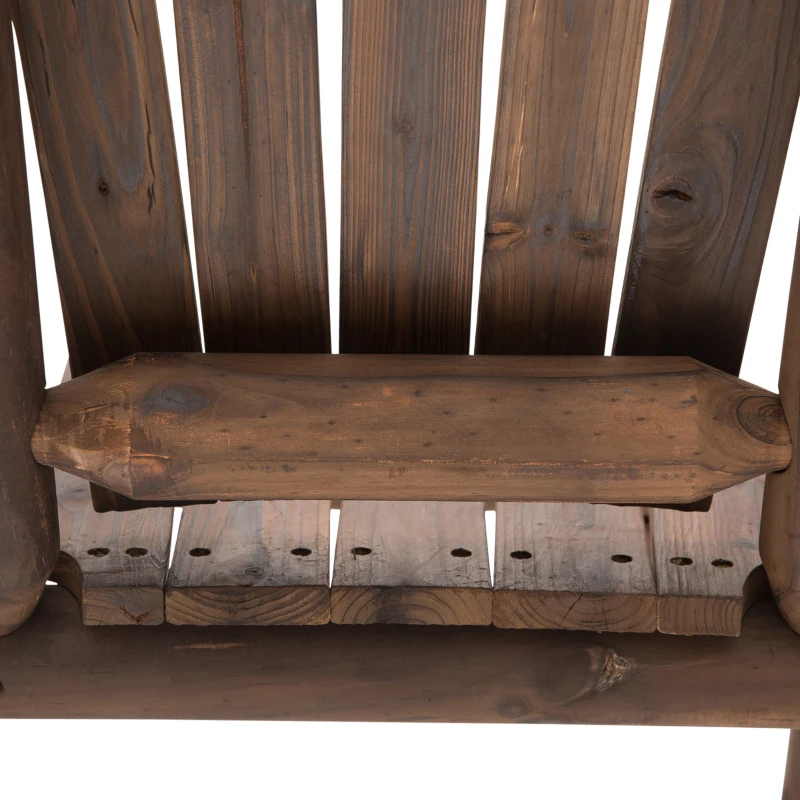 Outsunny Wood Adirondack Patio Chair Bench with Center Coffee Table, for Lounging and Relaxing Outdoors Carbonized
