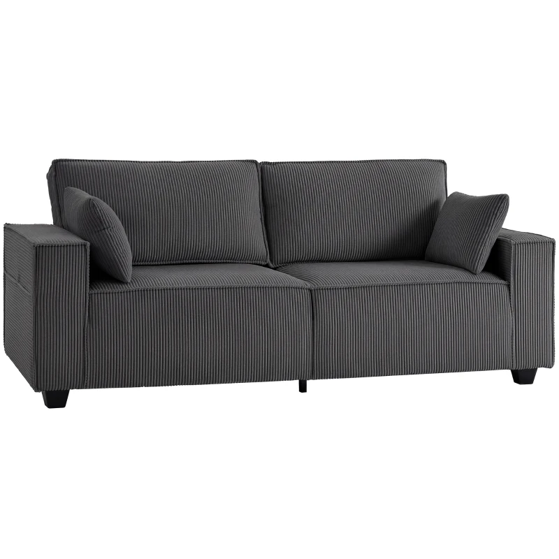 HOMCOM 86" 3 Seater Sofa, Modern Corduroy Upholstered Couch, Dark Grey