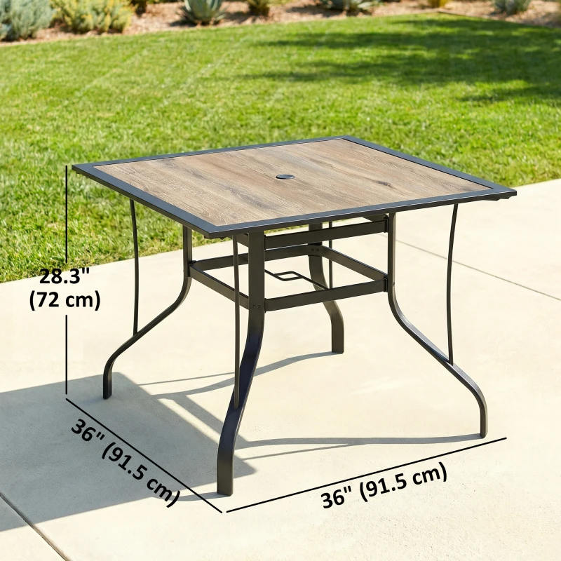 Outsunny 36" x 36" x 28" Square Patio Dining Table with Umbrella Hole, Easy to Clean Top & Rustproof Steel Frame, for Garden Pool