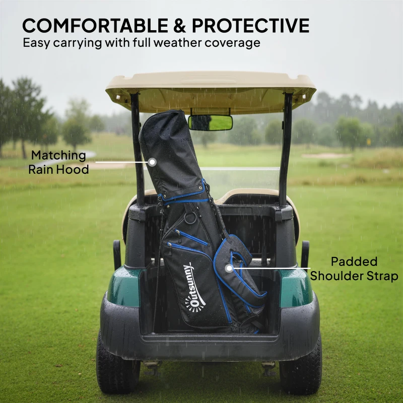 Outsunny Ultra-Lightweight Golf Stand Bag with 6-Way Dividers and Cooler Pocket, All-Weather Men's Golf Bag, Blue