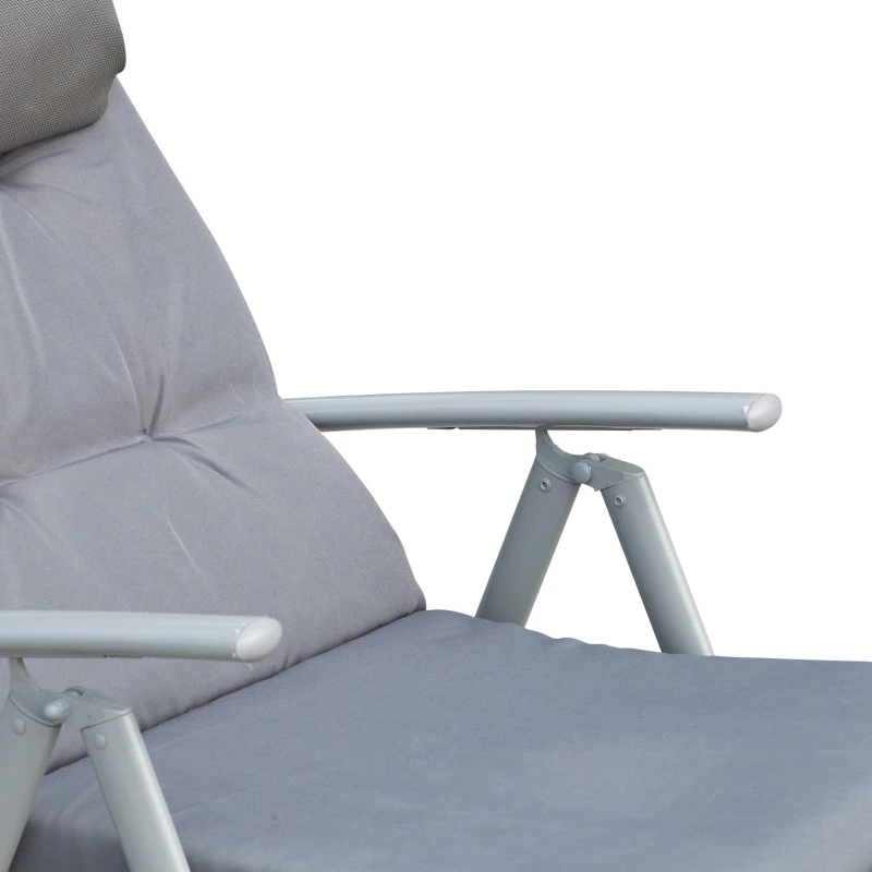 Outsunny Lounge Chair Outdoor, Folding Patio Chaise Lounger, 360 lbs 7-Position Adjustable Back Outdoor Recliner with Cushion, Headrest for Garden, Backyard, Poolside, Grey