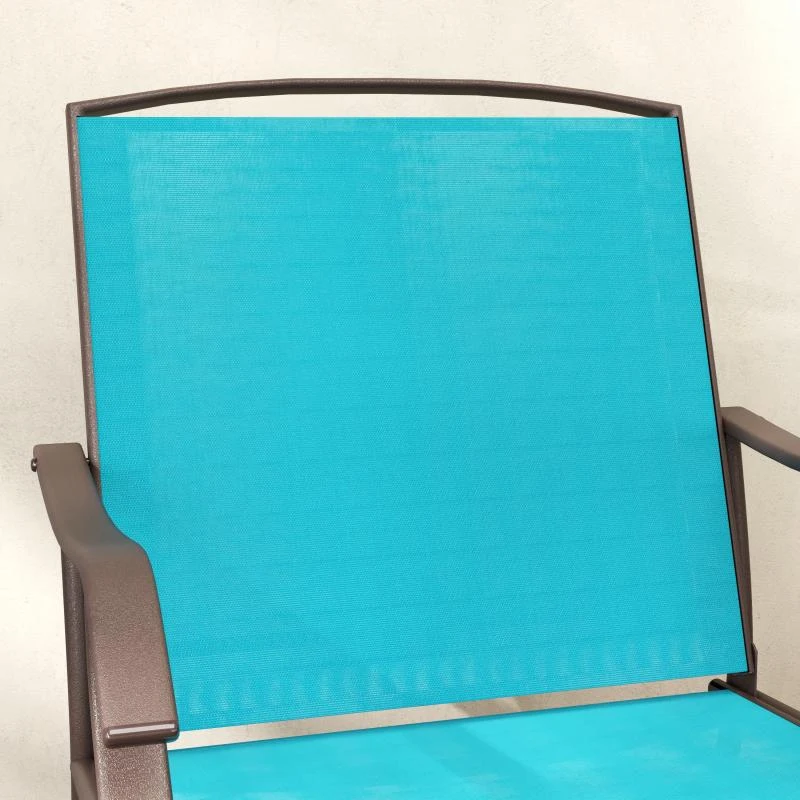 Outsunny 3 Piece Patio Glider Set Outdoor Gliders with Breathable Mesh Seat, Glass Top Table for Garden, Yard, Blue