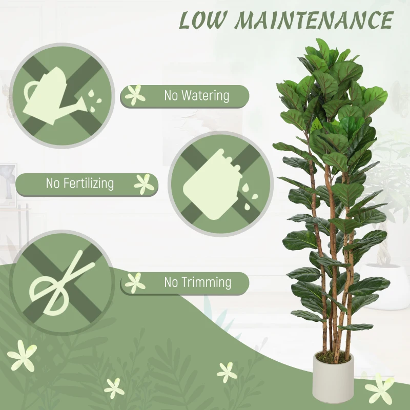 HOMCOM 6FT Artificial Fiddle Leaf Fig Tree Set of 2, Fake Potted Tree with Solid Wood Trunks for Indoor Decor, Green