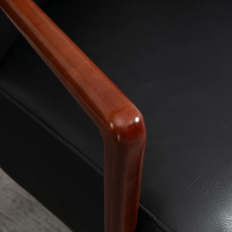 HOMCOM Accent Chair, Modern Armchair, Faux Leather Upholstered Living Room Chair with Wood Legs and Wide Padded Seat, Black