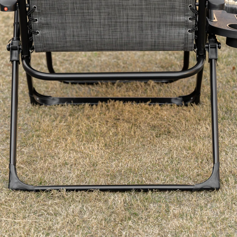 Outsunny Padded Folding Recliner Chair, Patio Lounger with Cupholder, Adjustable Backrest, Removable Cushion, Black
