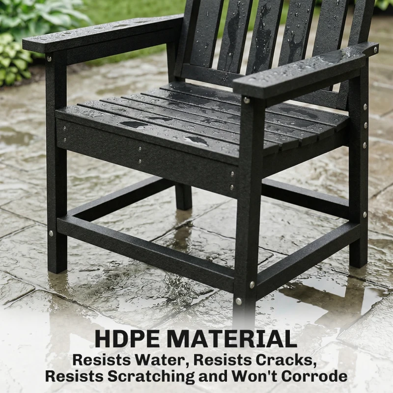 Outsunny All-Weather Patio Chair, HDPE Patio Dining Chair, Heavy Duty Wood-Like Outdoor Furniture for Garden, Backyard, Deck, Porch, Lawn, Black
