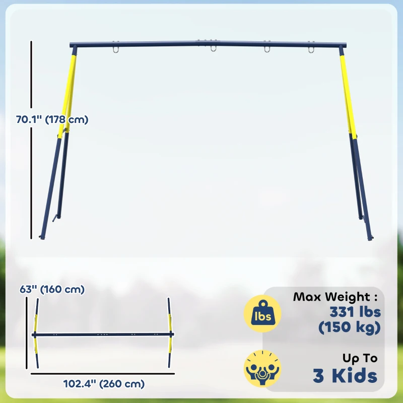 Qaba Kids Swing Set, Heavy Duty Metal 2 Seat Swing Stand Set with Ground Stakes, Supports 150 kg, Indoor Outdoor, Blue