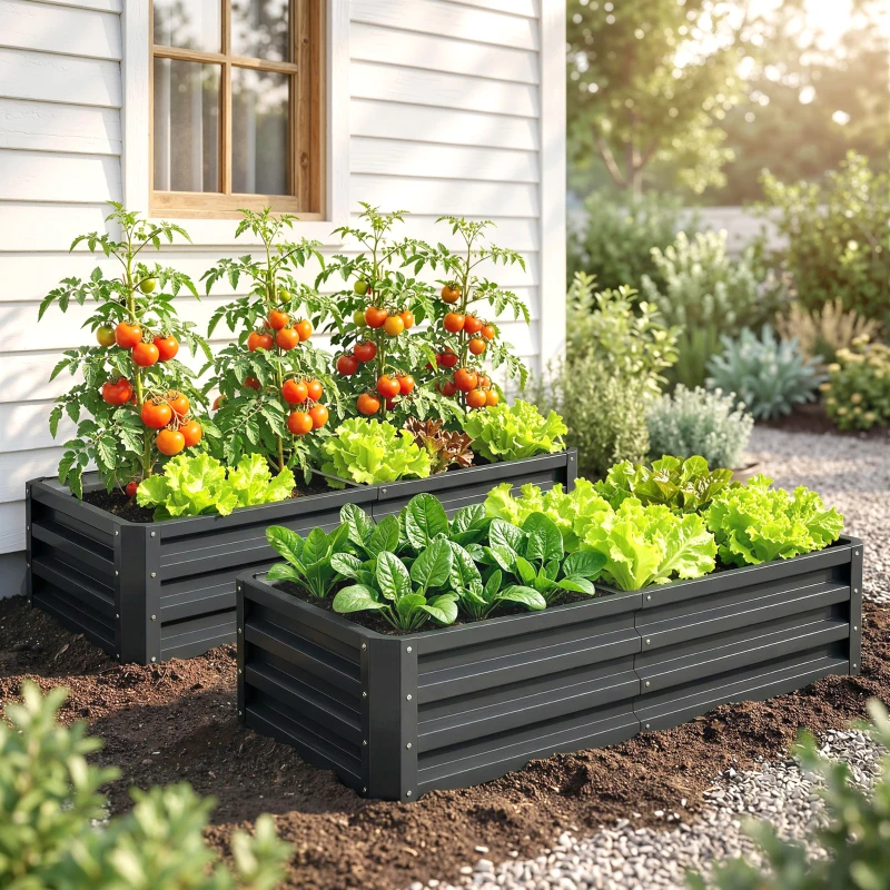 Outsunny 4' x 2' x 1' Raised Garden Bed, Set of 2 Galvanized Planter Box for Vegetables, Flowers, Herbs, Grey