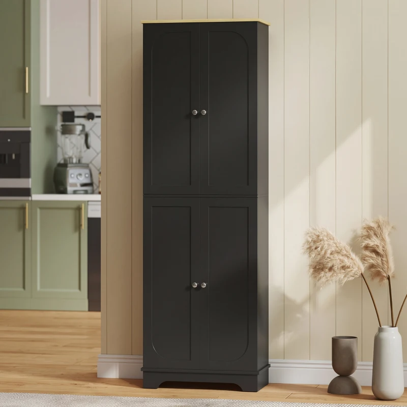 HOMCOM 72" Tall Pantry Cabinet, Kitchen Pantry Cabinet with Adjustable Shelves, Storage Cabinet with 4 Doors, Black