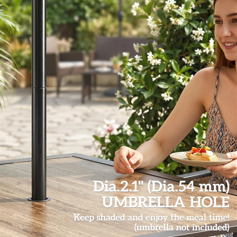 Outsunny 36" x 36" x 28" Square Patio Dining Table with Umbrella Hole, Easy to Clean Top & Rustproof Steel Frame, for Garden Pool