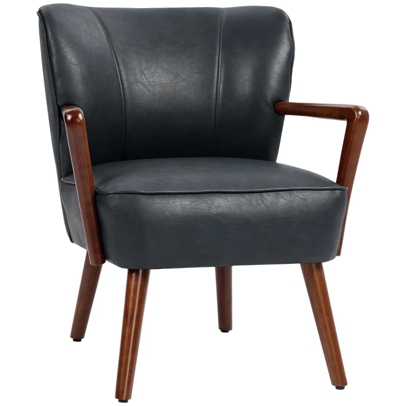 HOMCOM Accent Chair, Modern Armchair, Faux Leather Upholstered Living Room Chair with Wood Legs and Wide Padded Seat, Black