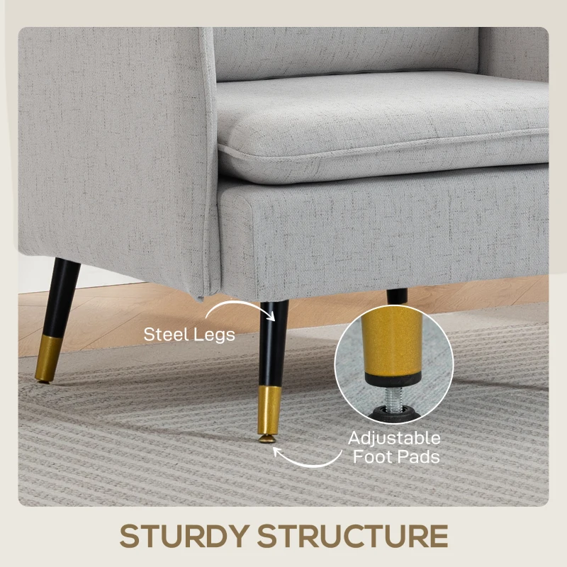 HOMCOM Accent Chairs Set of 2, Upholstered Armchairs with Tufted Back Cushion and Steel Legs for Living Room, Bedroom