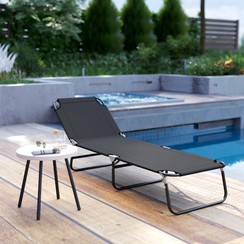 Outsunny Folding Chaise Lounge Pool Chairs, Outdoor Sun Tanning Chairs with 5-Level Reclining Back, Steel Frame for Beach, Yard, Patio, Black