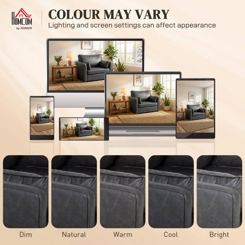 HOMCOM Accent Chair, PU Leather Armchair with Wide Seat, Spring Cushion, Rubberwood legs, 2 Pillows, Black