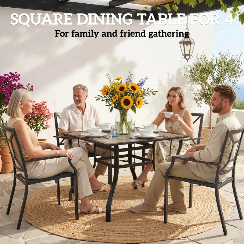 Outsunny 36" x 36" x 28" Square Patio Dining Table with Umbrella Hole, Easy to Clean Top & Rustproof Steel Frame, for Garden Pool