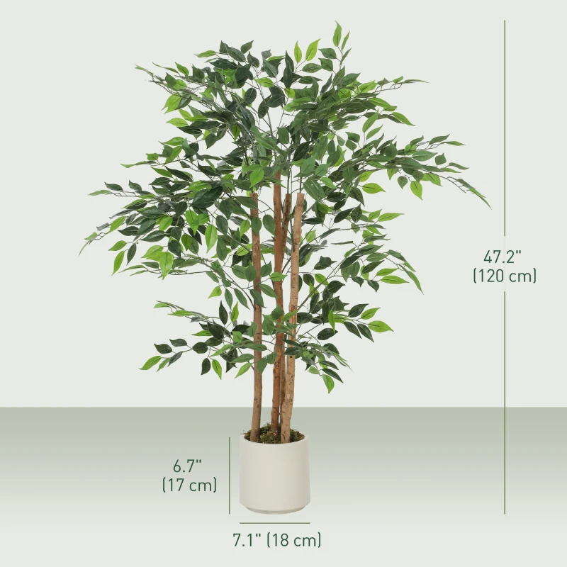 HOMCOM 4FT Artificial Banyan Tree Set of 2, Fake Potted Tree with Solid Wood Trunk and Pot for Indoor