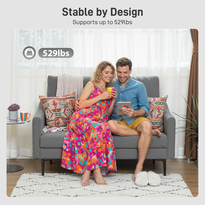 HOMCOM 2 Seater Sofa, Small Modern Couch with High-Resilience Foam, Thicken Padding, Button Tufted, Grey