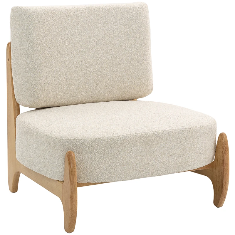 HOMCOM Accent Chair with Rubber Wood Frame, Wide Seat, Modern Chenille Bedroom Chair with Thick Cushion, Cream White