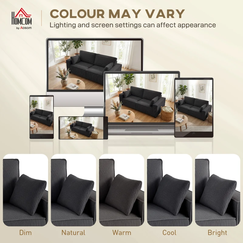 HOMCOM 86" 3 Seater Sofa, Modern Corduroy Upholstered Couch, Dark Grey