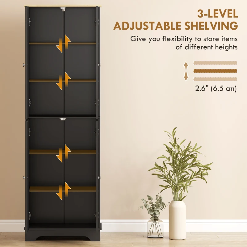 HOMCOM 72" Tall Pantry Cabinet, Kitchen Pantry Cabinet with Adjustable Shelves, Storage Cabinet with 4 Doors, Black