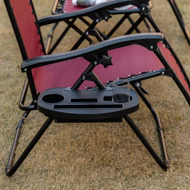 Outsunny Zero Gravity Chair Set of 2 Patio Chair with Side Table Cupholders and Pillows for Pool, Backyard, Lawn, Beach, Red