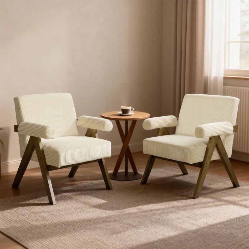 HOMCOM Corduroy Accent Chair Armchair with Wide Seat and Soft Padded Armrests for Reading, Bedroom, Beige