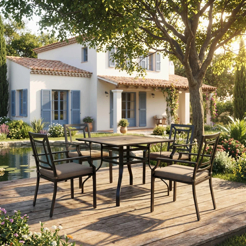 Outsunny 36" x 36" x 28" Square Patio Dining Table with Umbrella Hole, Easy to Clean Top & Rustproof Steel Frame, for Garden Pool