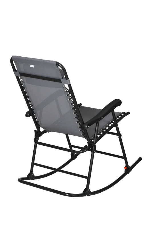 Outsunny 2pc Patio Foldable Rocking Chair Set w/ Breathable Mesh Seat & Backrest, Headrest for Park, Backyard, Garden, Grey