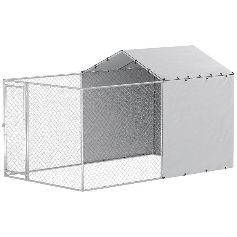 PawHut Galvanized Steel Dog Kennel Outdoor with Waterproof & UV-Resistant Cover for Large Dogs, 13.1' x 7.5' x 7.5'