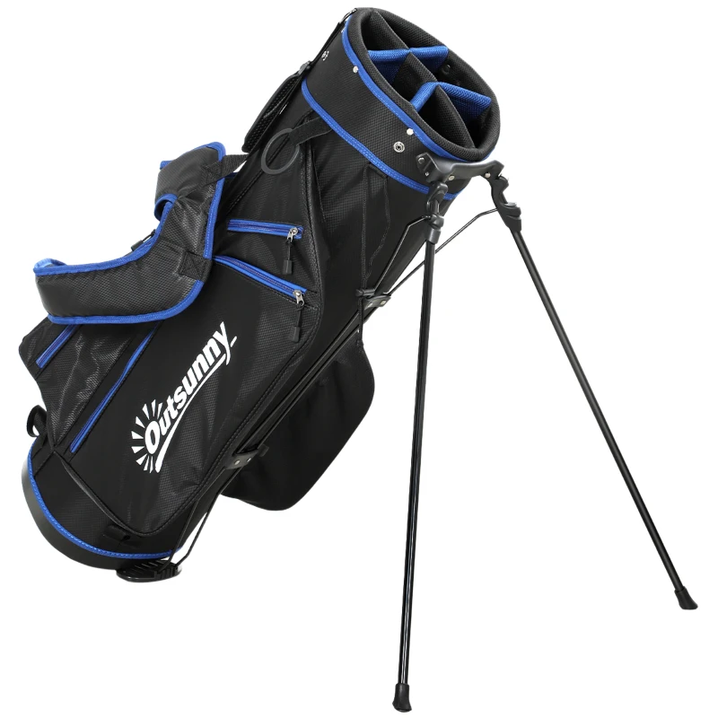 Outsunny Ultra-Lightweight Golf Stand Bag with 6-Way Dividers and Cooler Pocket, All-Weather Men's Golf Bag, Blue