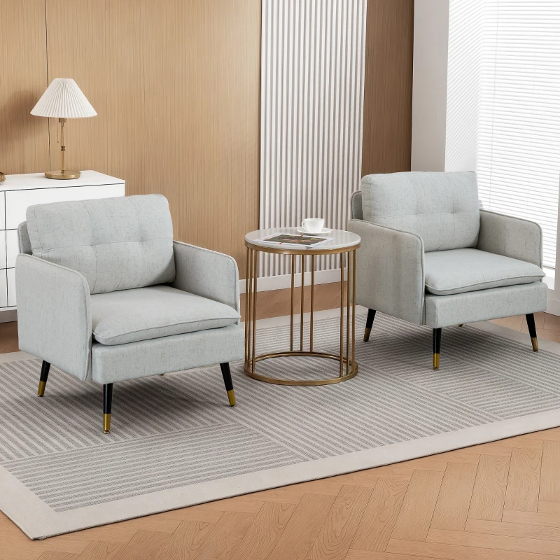 HOMCOM Accent Chairs Set of 2, Upholstered Armchairs with Tufted Back Cushion and Steel Legs for Living Room, Bedroom