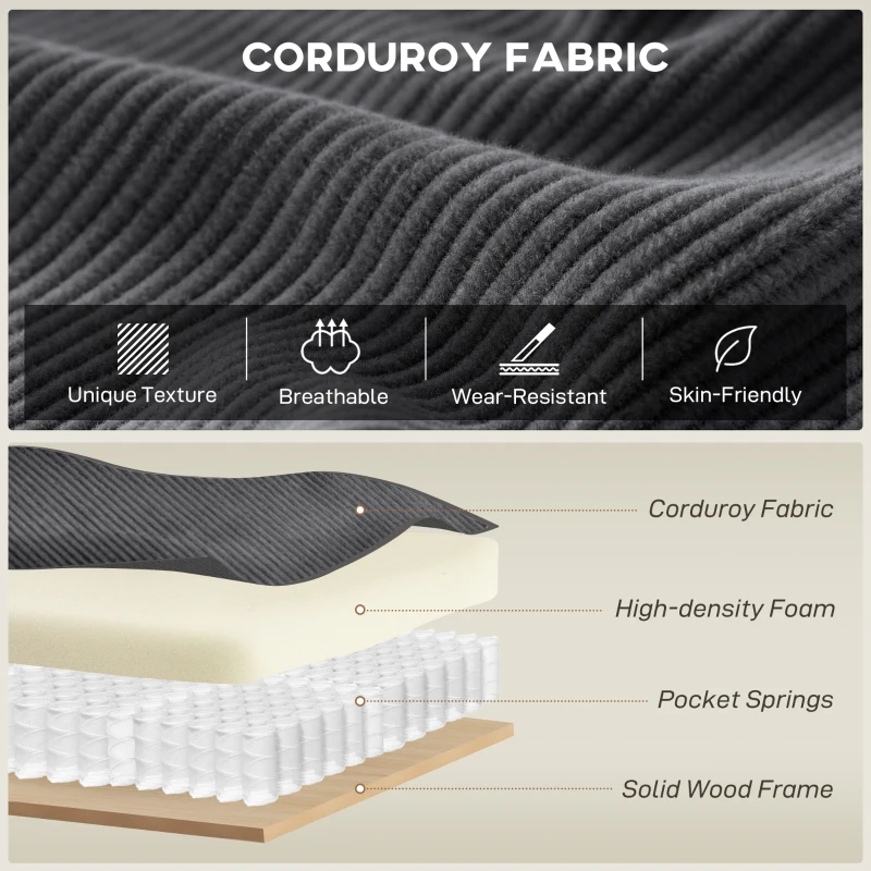 HOMCOM Sectional Sofa, U Shaped Couch with Double Chaise, Pillow-top Armrests and Spring Cushions, 2200lb Capacity, Dark Grey